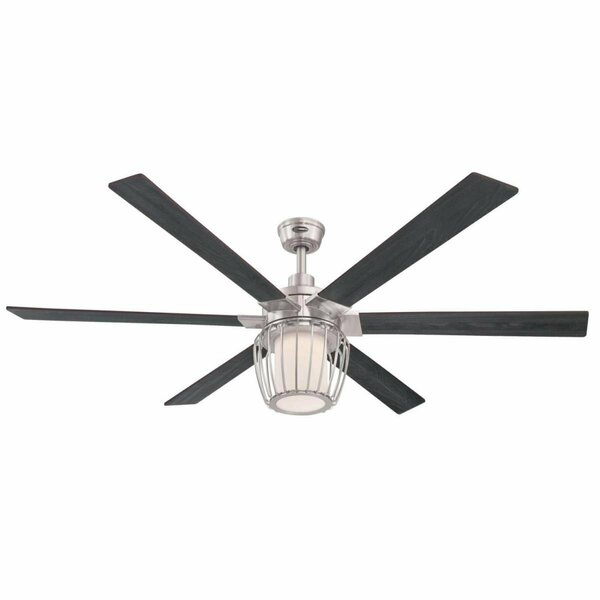 Brightbomb 60 in. Brushed Nickel Cage Shade Indoor Ceiling Fan , Reversible Blades Wengue & Beech Frosted Glass BR2690152